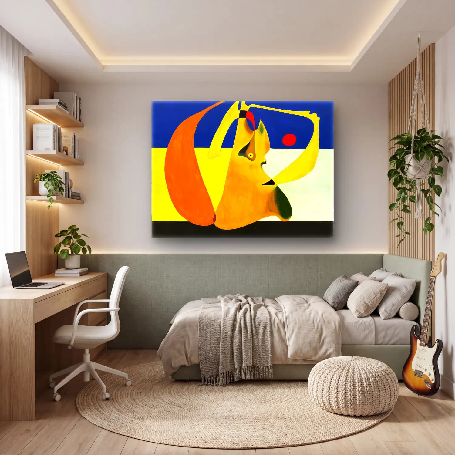 Modern Soyut Yüz No. 31 cam tablo — genç odasında