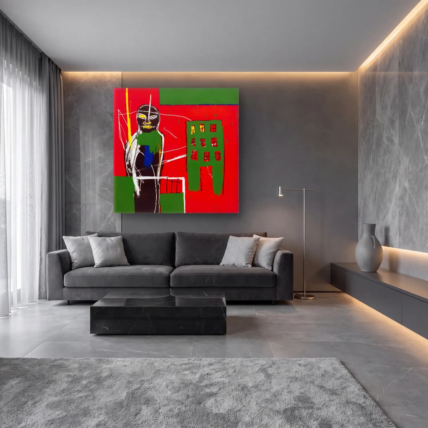 Modern Soyut Erkek Portresi No. 12 cam tablo — lüks salon duvarında