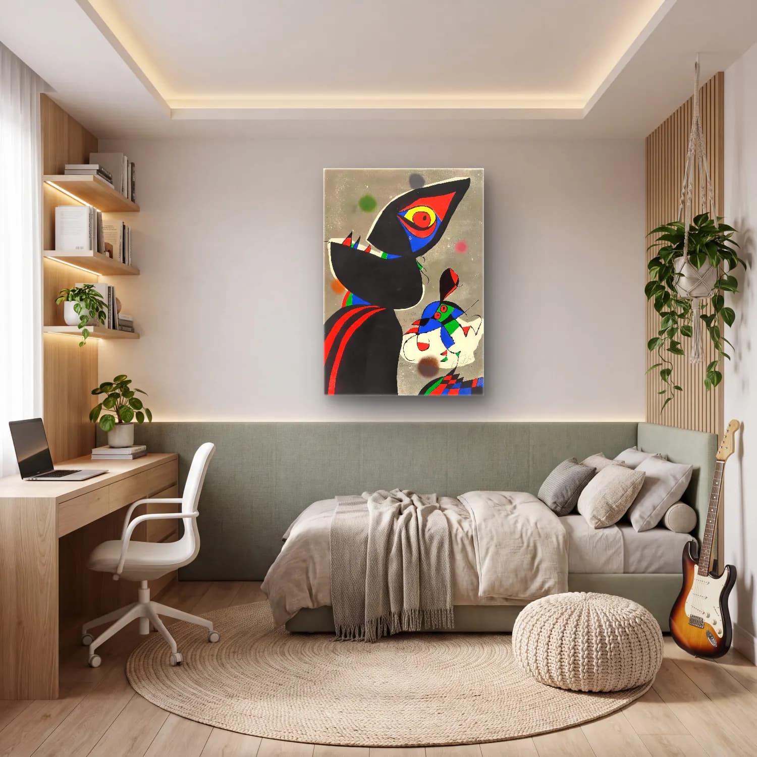 Modern Soyut Yüz No. 36 cam tablo — genç odasında