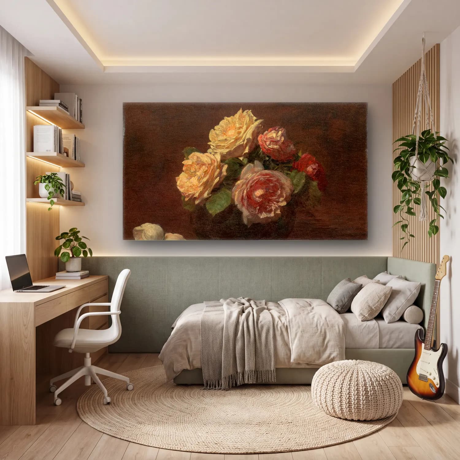 Henri Fantin-Latour – Roses in a Bowl cam tablo — genç odasında