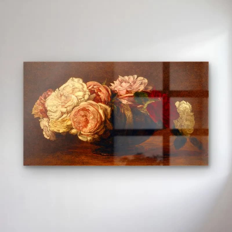 Henri Fantin-Latour – Roses in a Bowl – Pembe Tonlar cam tablo — Henri Fantin-Latour – Roses in a Bowl – Pembe Tonlar — empresyonist güller