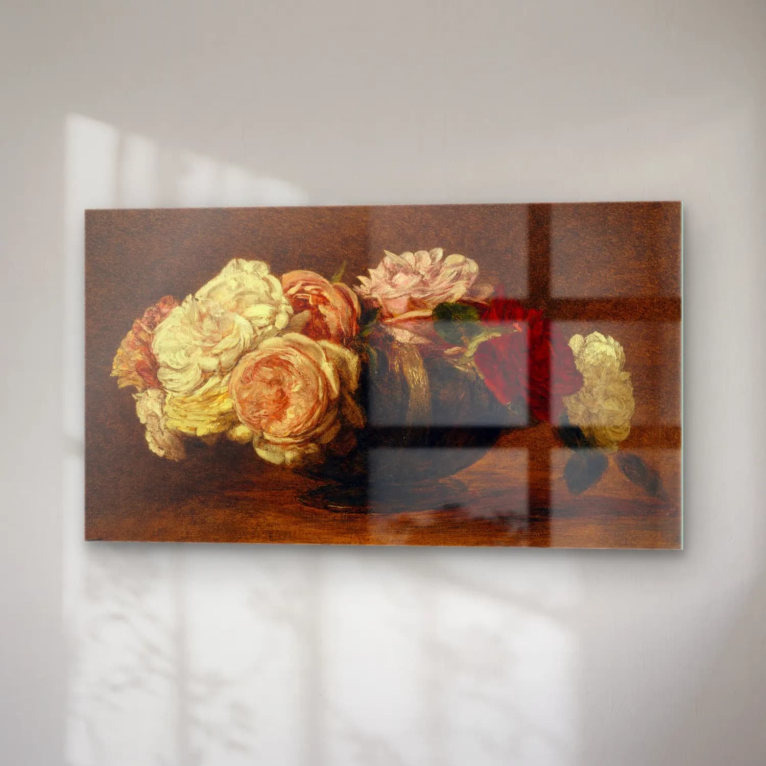 Henri Fantin-Latour – Roses in a Bowl – Pembe Tonlar cam tablo — sağ açıdan görünüm