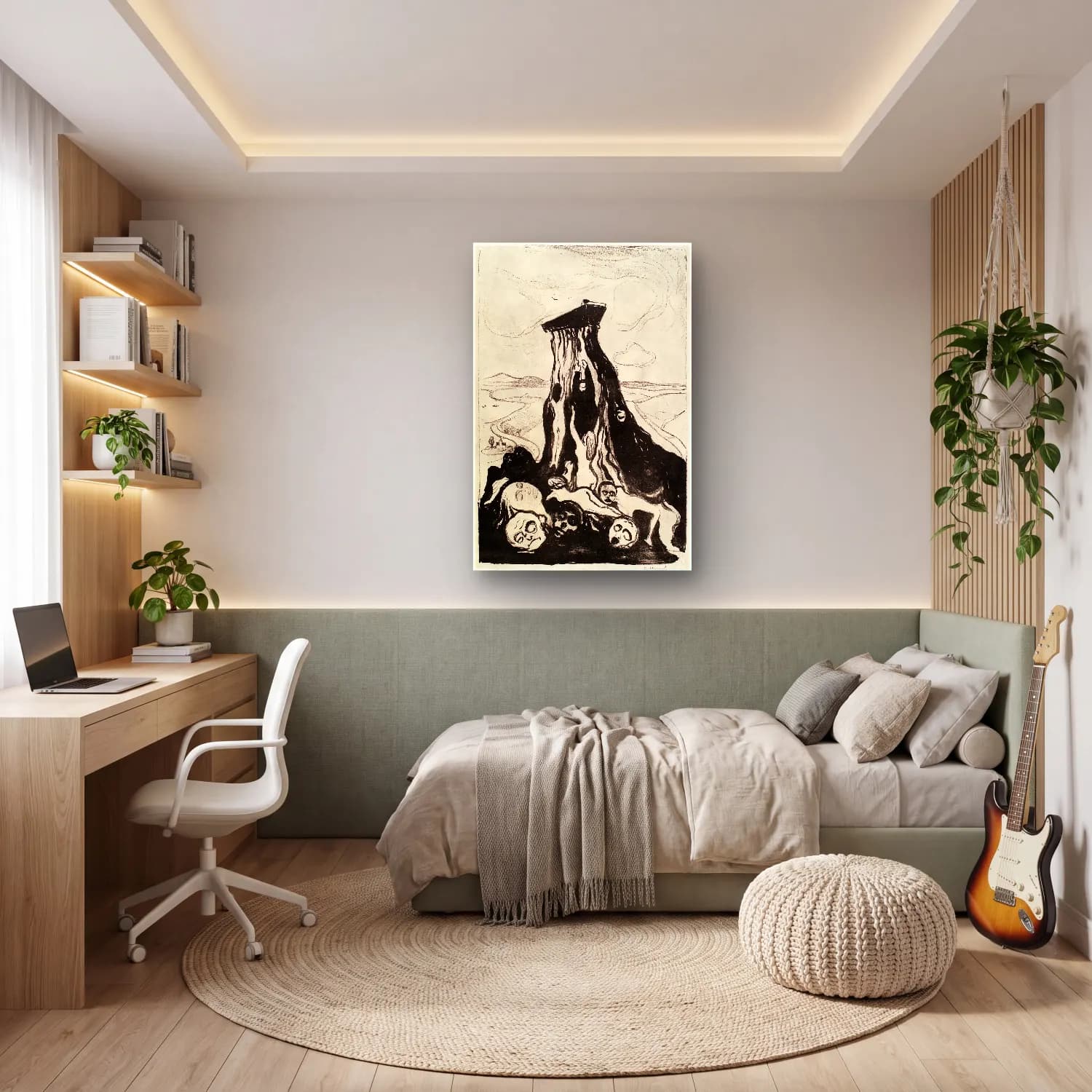 Siyah Beyaz Mitolojik Sahne No. 9 cam tablo — genç odasında