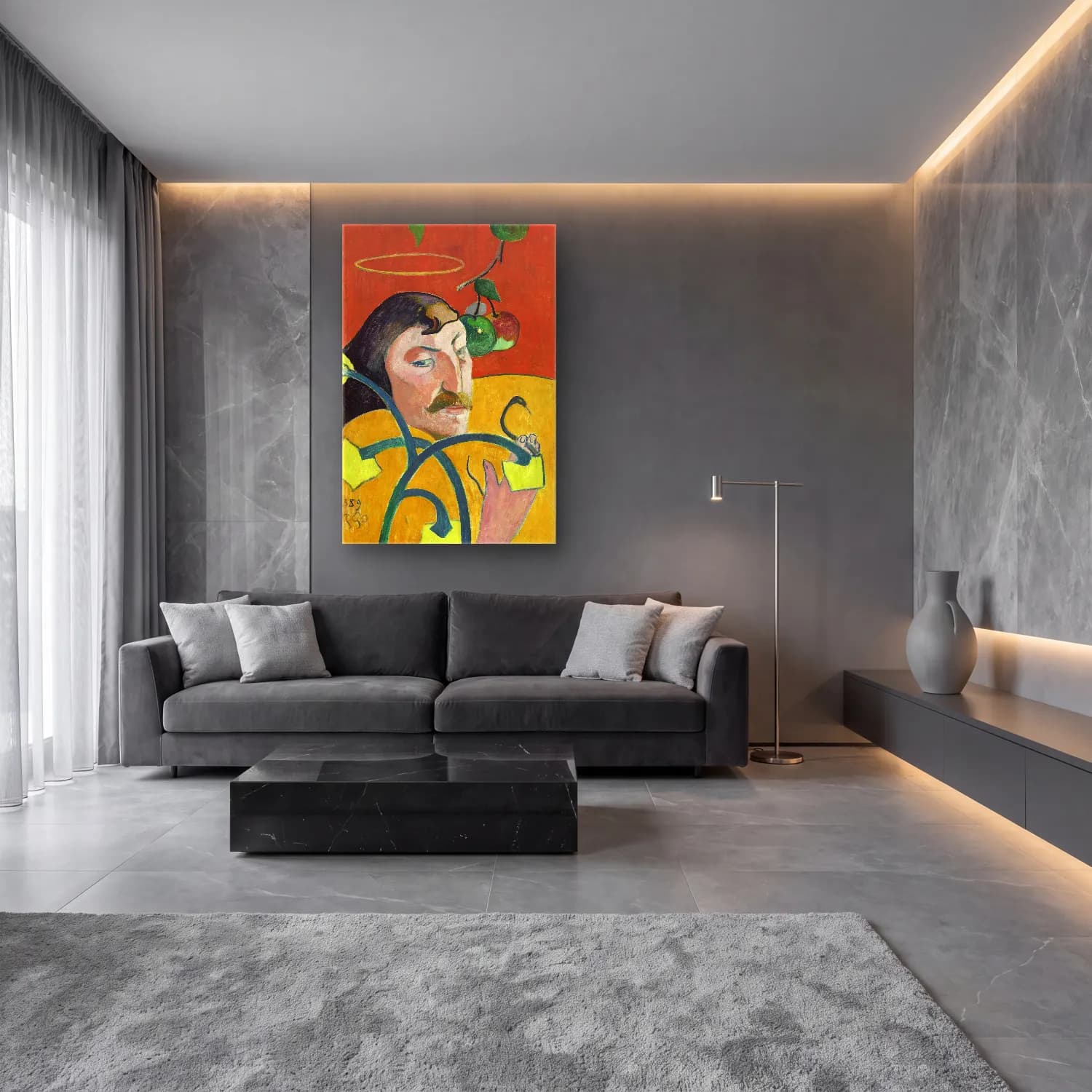 Empresyonist Erkek Portresi No. 14 cam tablo — lüks salon duvarında