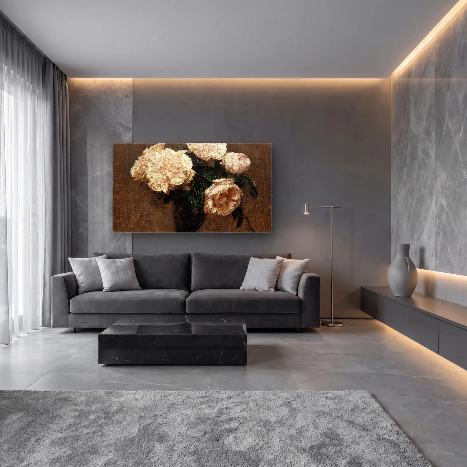 Henri Fantin-Latour – Roses in a Vase cam tablo — lüks salon duvarında