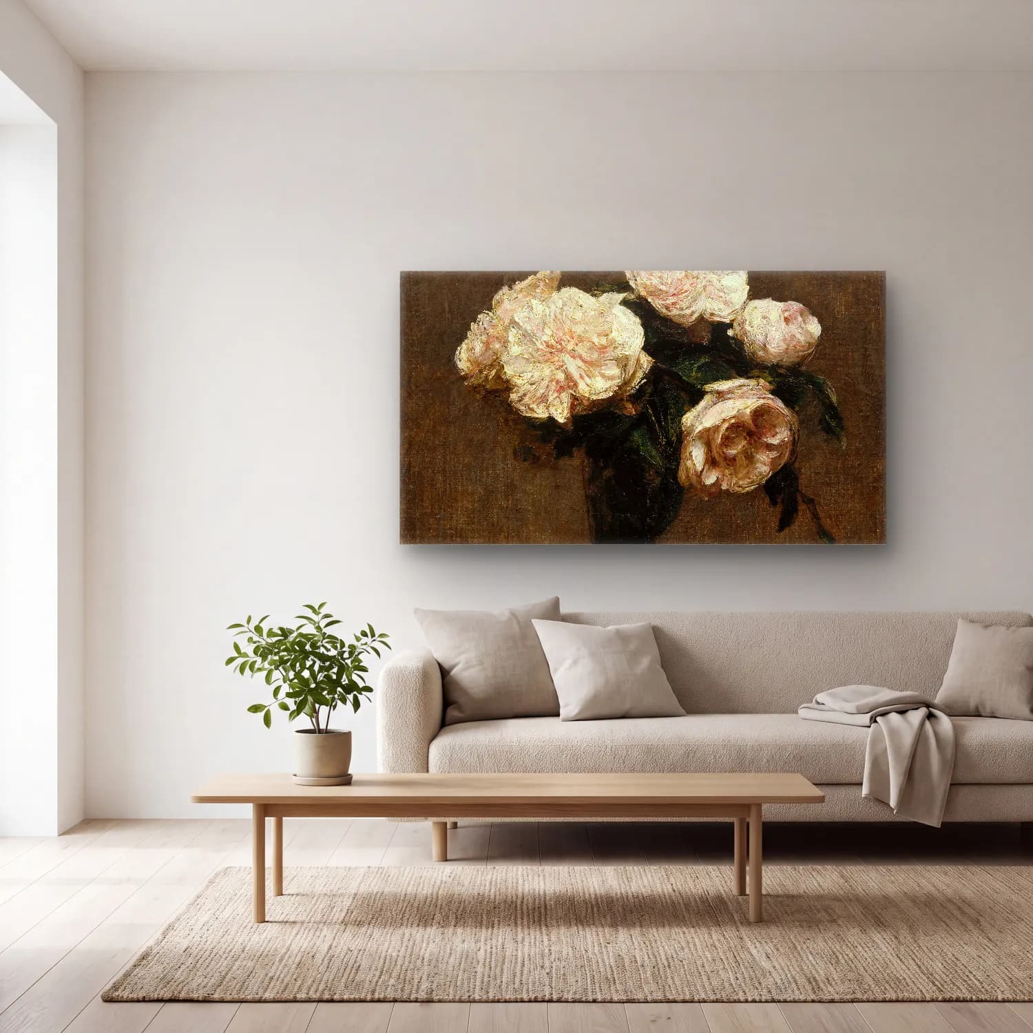 Henri Fantin-Latour – Roses in a Vase cam tablo — açık renk salonda