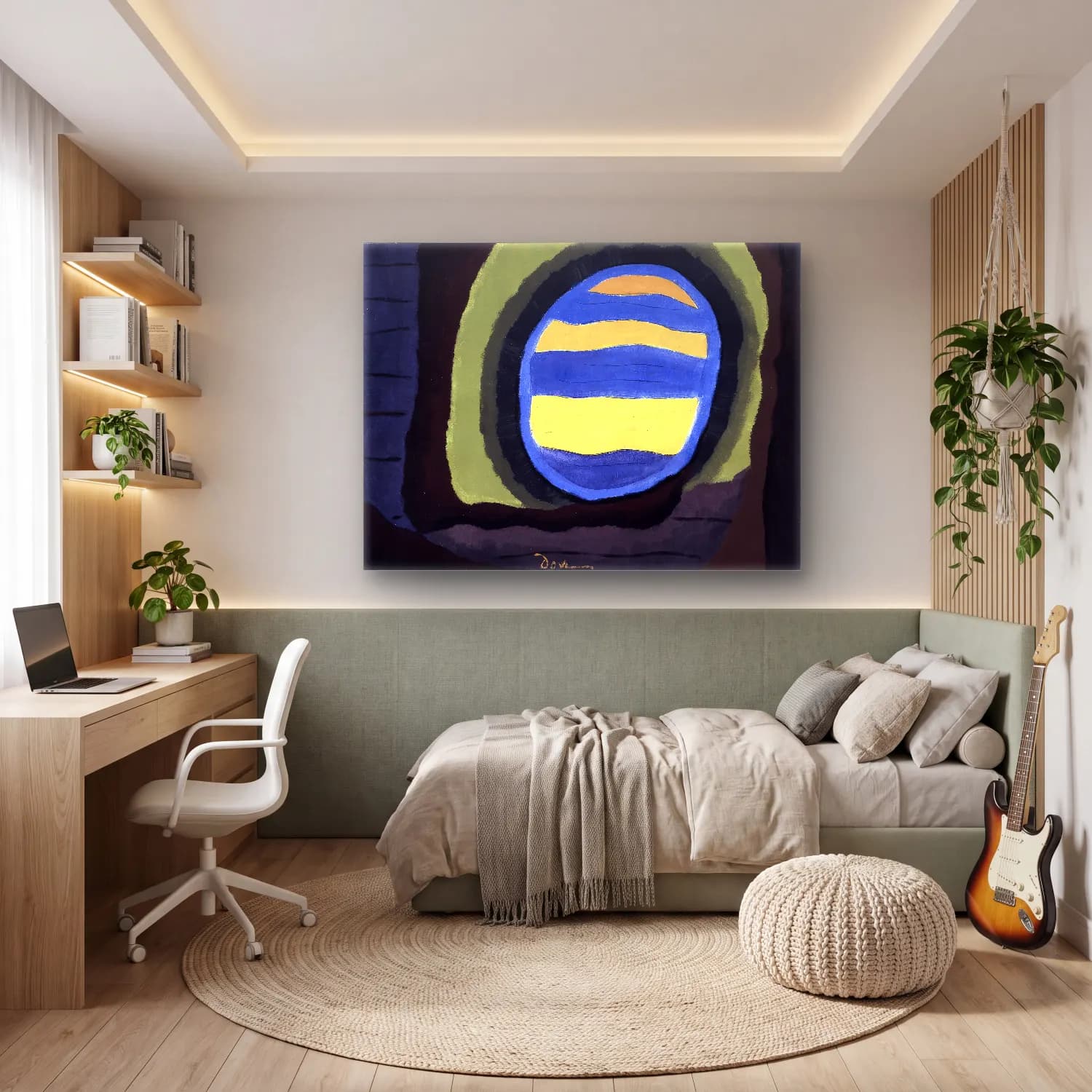 Modern Soyut Ay ve Gece – Mavi Tonlar cam tablo — genç odasında