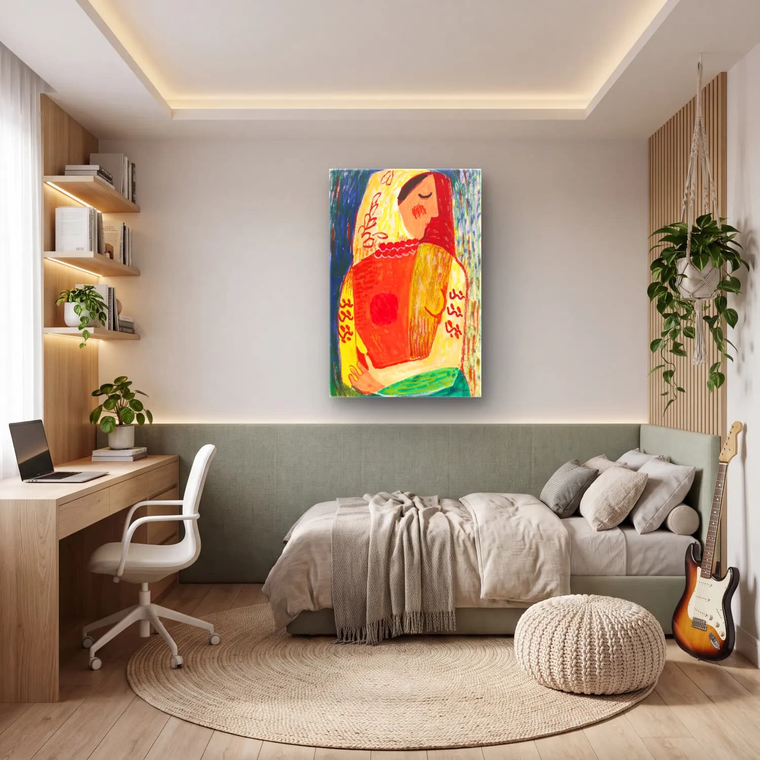 Boho Figür Çalışması No. 7 cam tablo — genç odasında