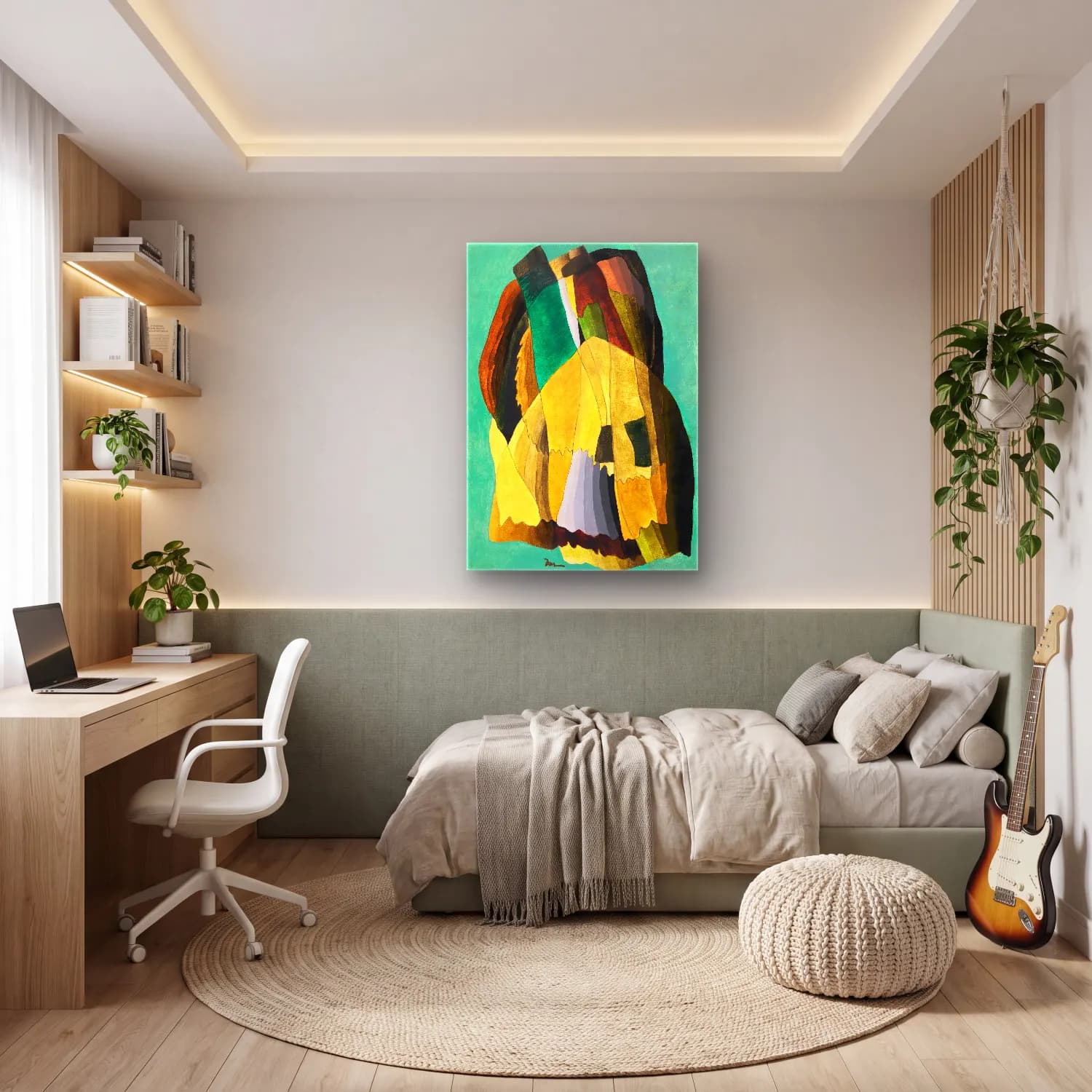 Modern Soyut Papağan cam tablo — genç odasında