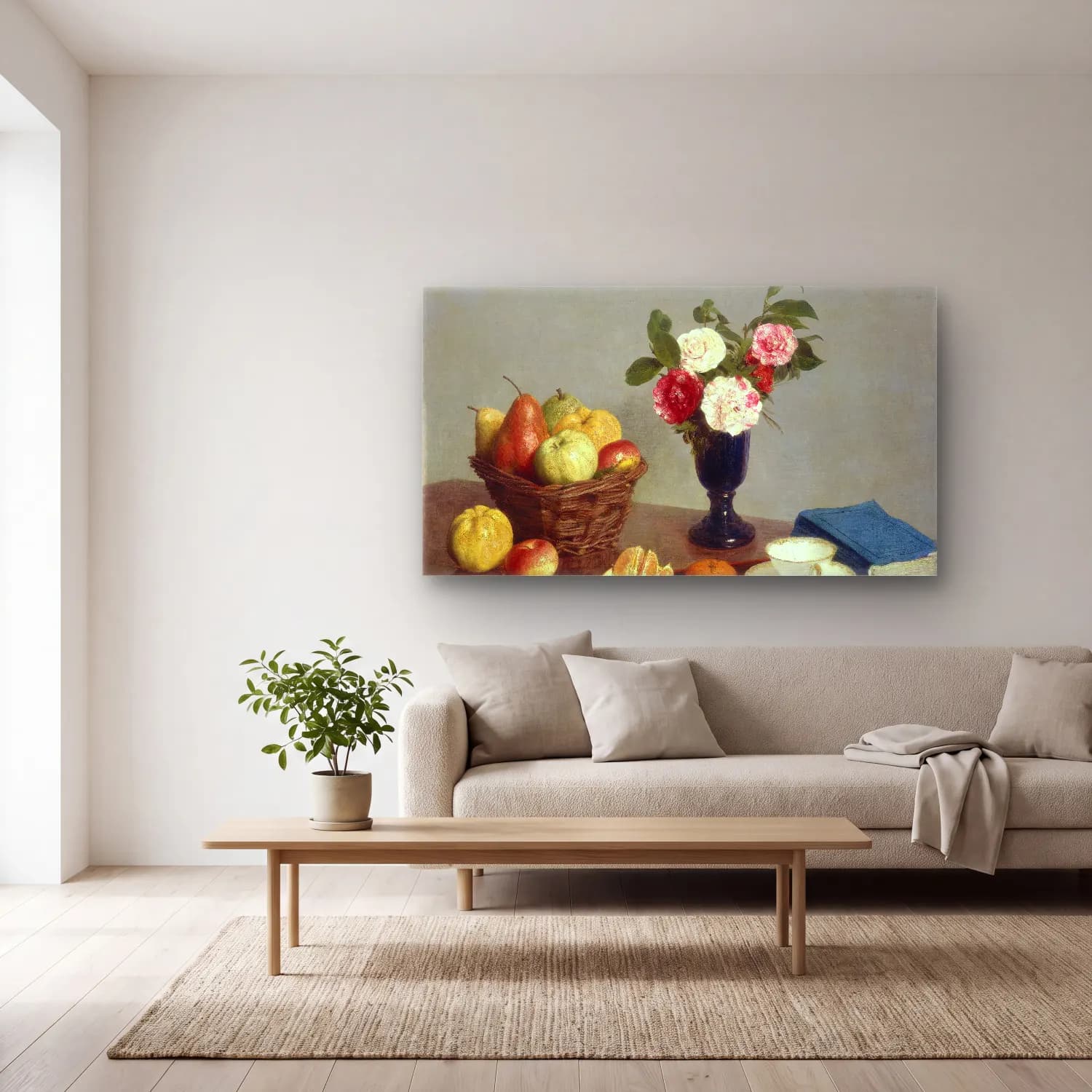 Henri Fantin-Latour – Still Life With Pansies cam tablo — açık renk salonda