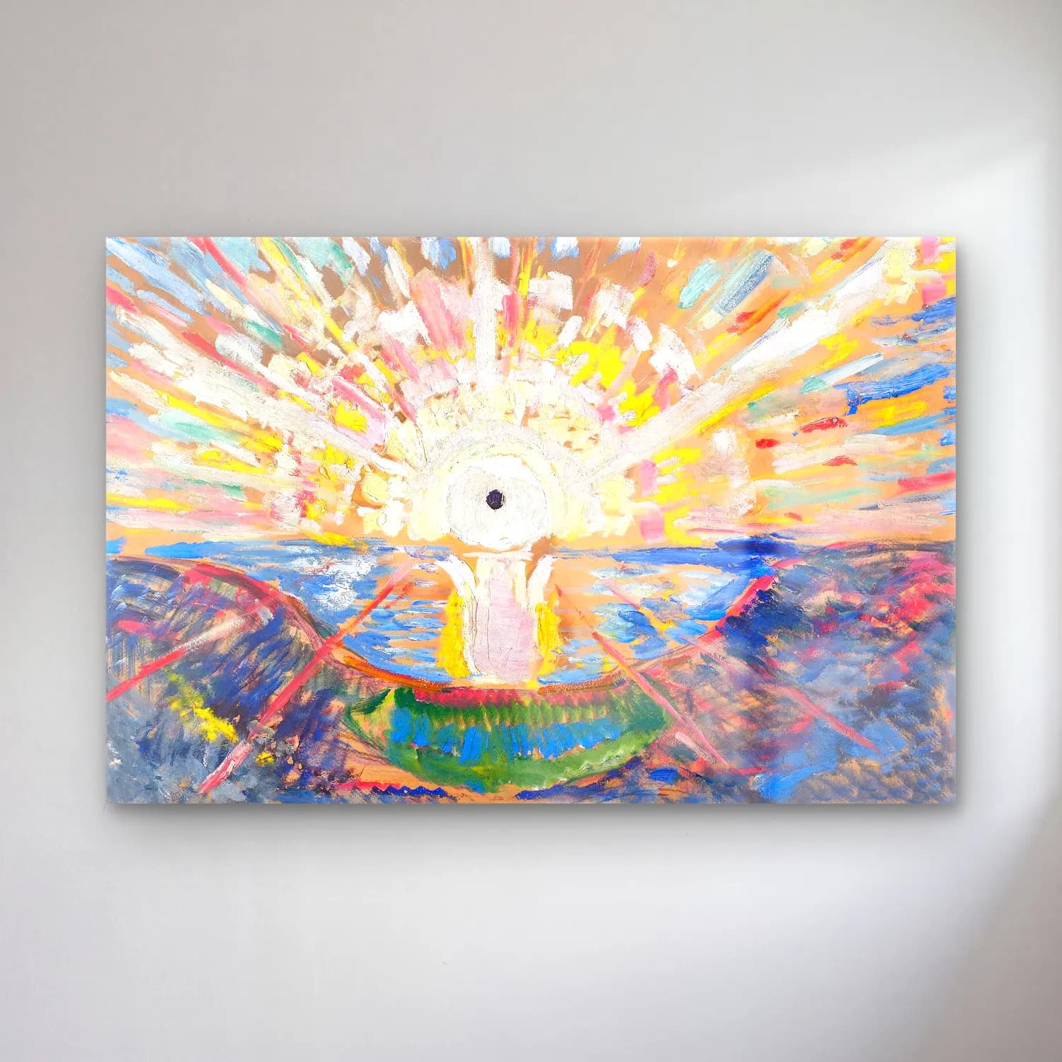 Edvard Munch – The Sun oil painting cam tablo — Edvard Munch – The Sun oil painting — empresyonist güneş ve gökkuşağı