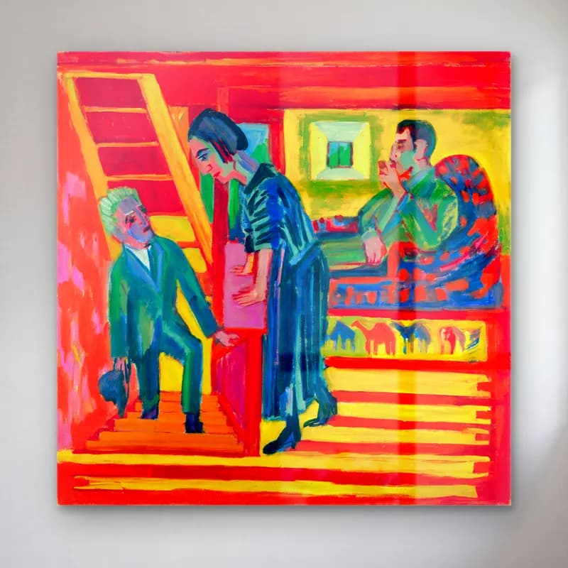 The Visit – Couple and Newcomer Ernst Ludwig Kirchner cam tablo — The Visit – Couple and Newcomer Ernst Ludwig Kirchner — empresyonist merdiven