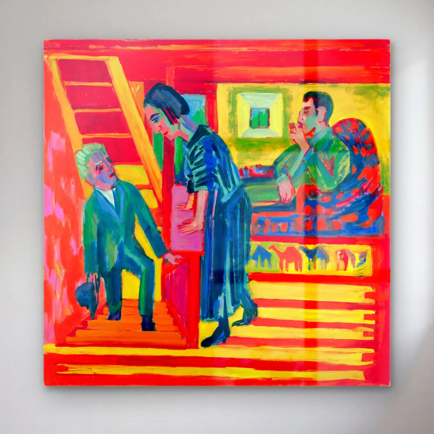 The Visit – Couple and Newcomer Ernst Ludwig Kirchner cam tablo — The Visit – Couple and Newcomer Ernst Ludwig Kirchner — empresyonist merdiven
