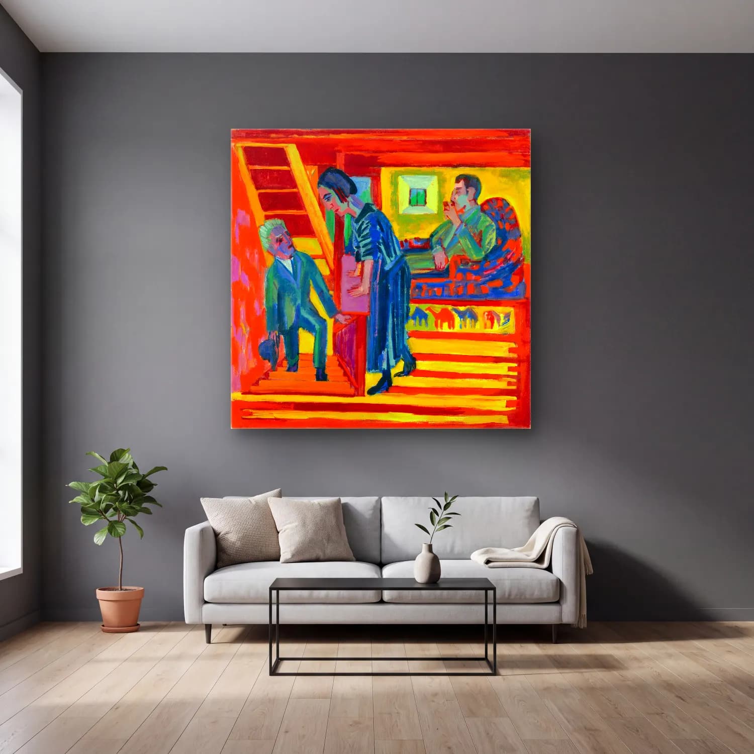 The Visit – Couple and Newcomer Ernst Ludwig Kirchner cam tablo — gri duvarlı salonda