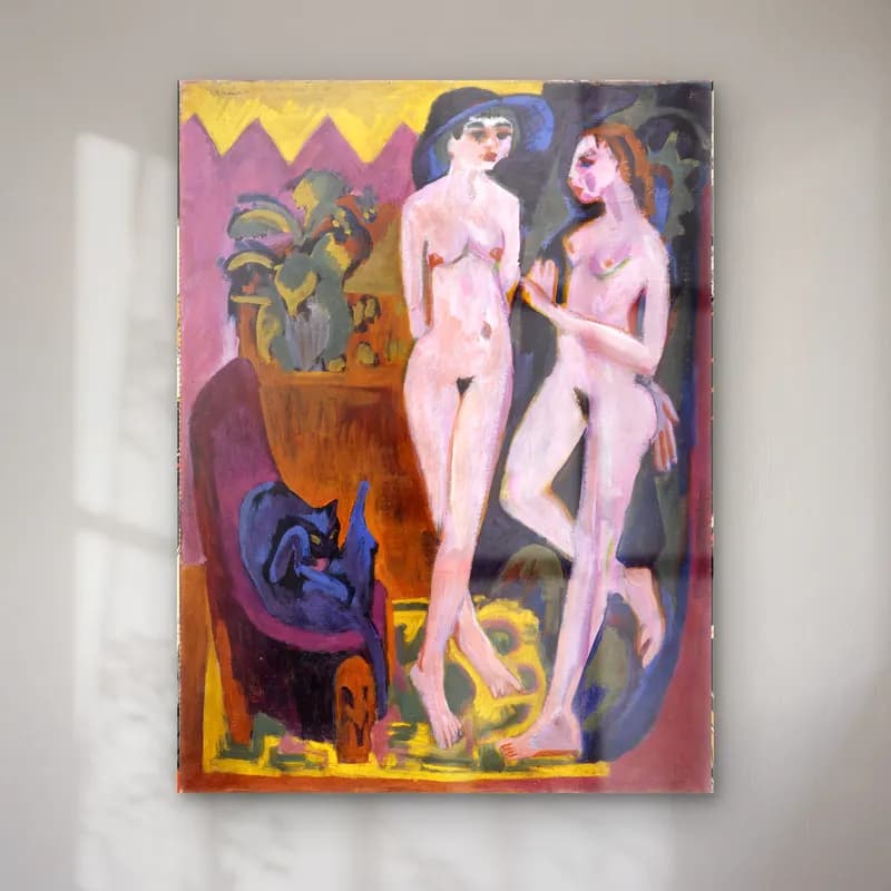 Ludwig Kirchner – Two Nudes in a Room Ernst cam tablo — Ludwig Kirchner – Two Nudes in a Room Ernst — empresyonist figür çalışması