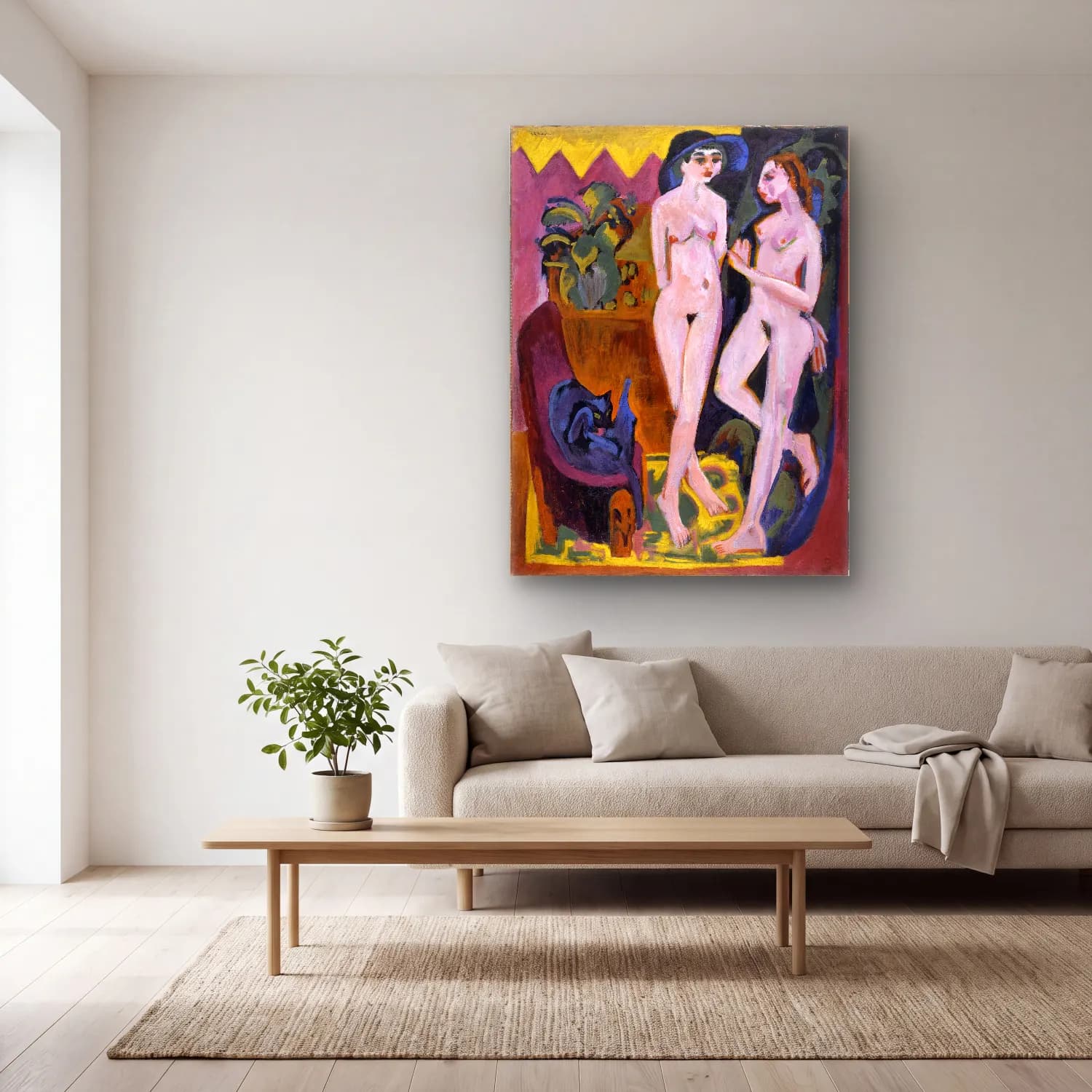 Ludwig Kirchner – Two Nudes in a Room Ernst cam tablo — açık renk salonda