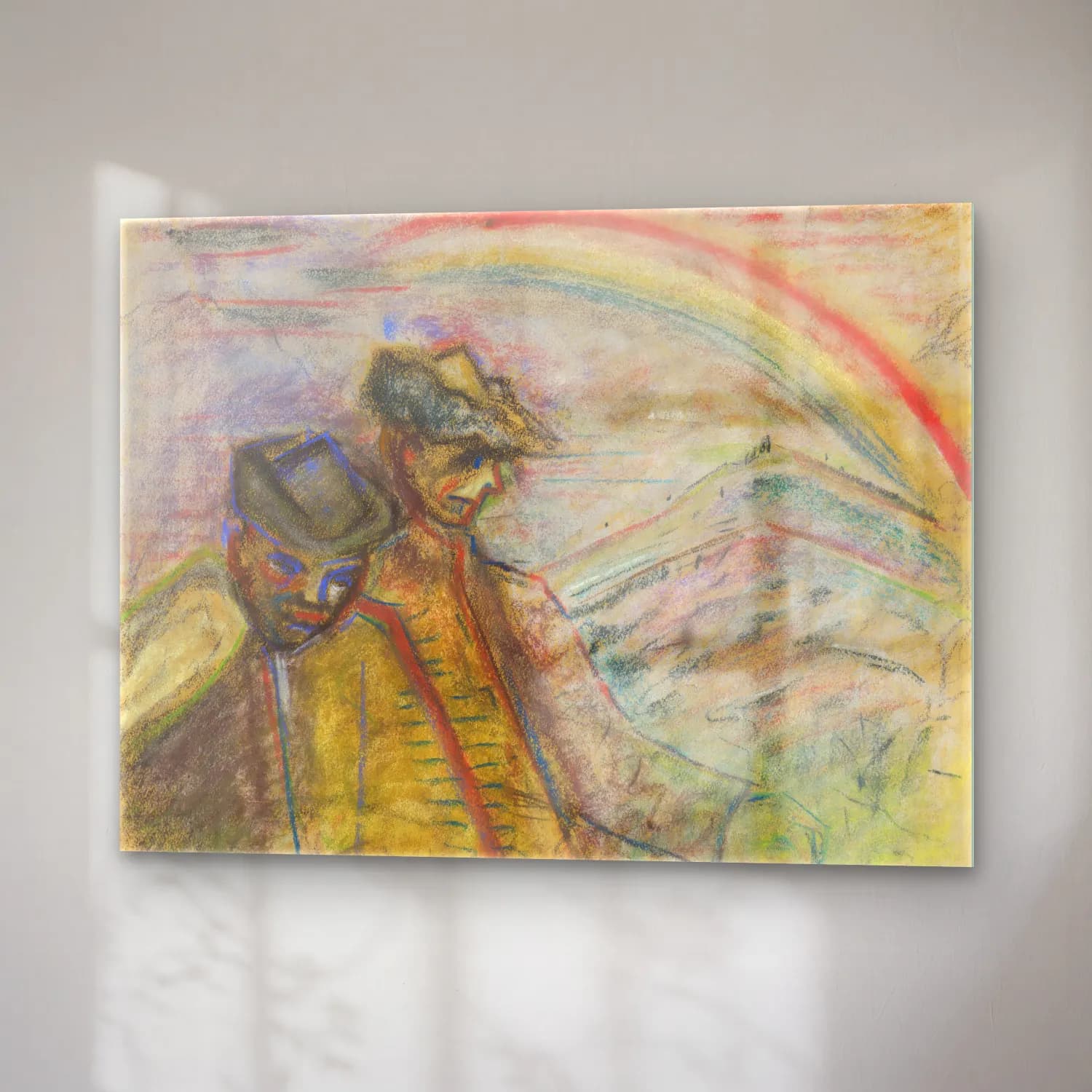 Empresyonist Güneş ve Gökkuşağı – Pastel Tonlar cam tablo — sağ açıdan görünüm