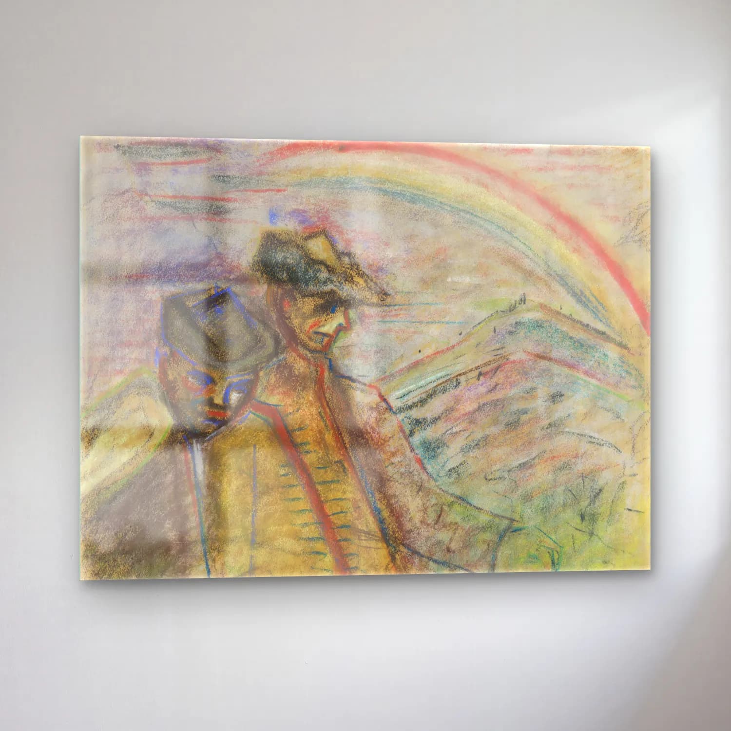 Empresyonist Güneş ve Gökkuşağı – Pastel Tonlar cam tablo — sol açıdan görünüm