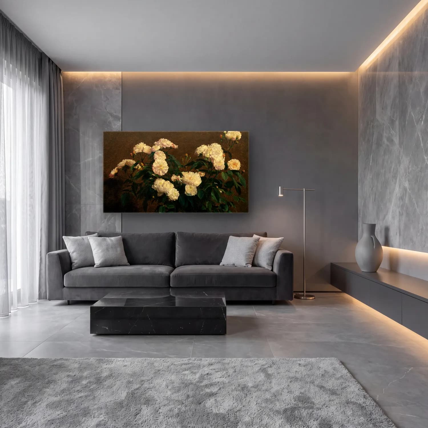 Henri Fantin-Latour – Still Life of White Roses cam tablo — lüks salon duvarında