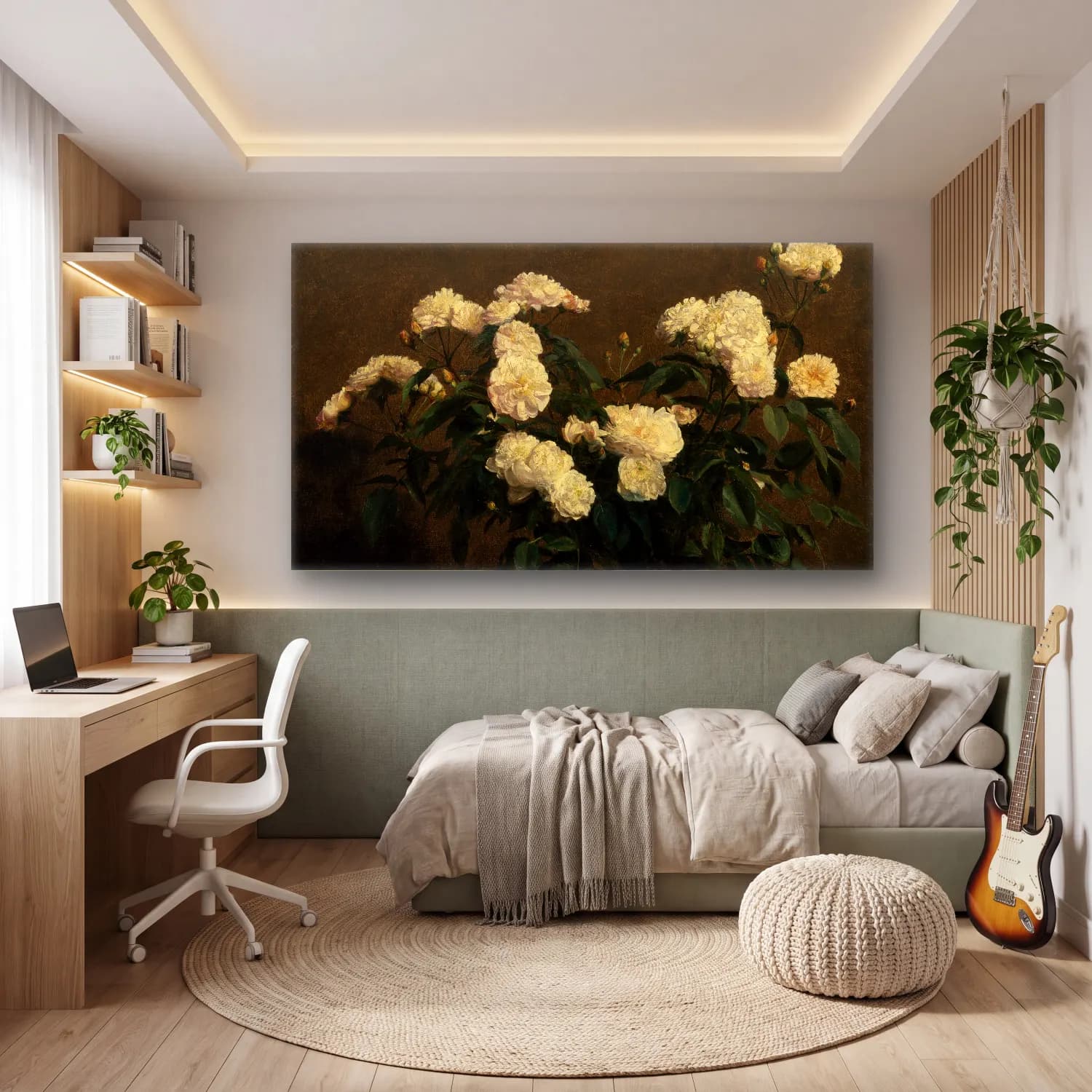 Henri Fantin-Latour – Still Life of White Roses cam tablo — genç odasında