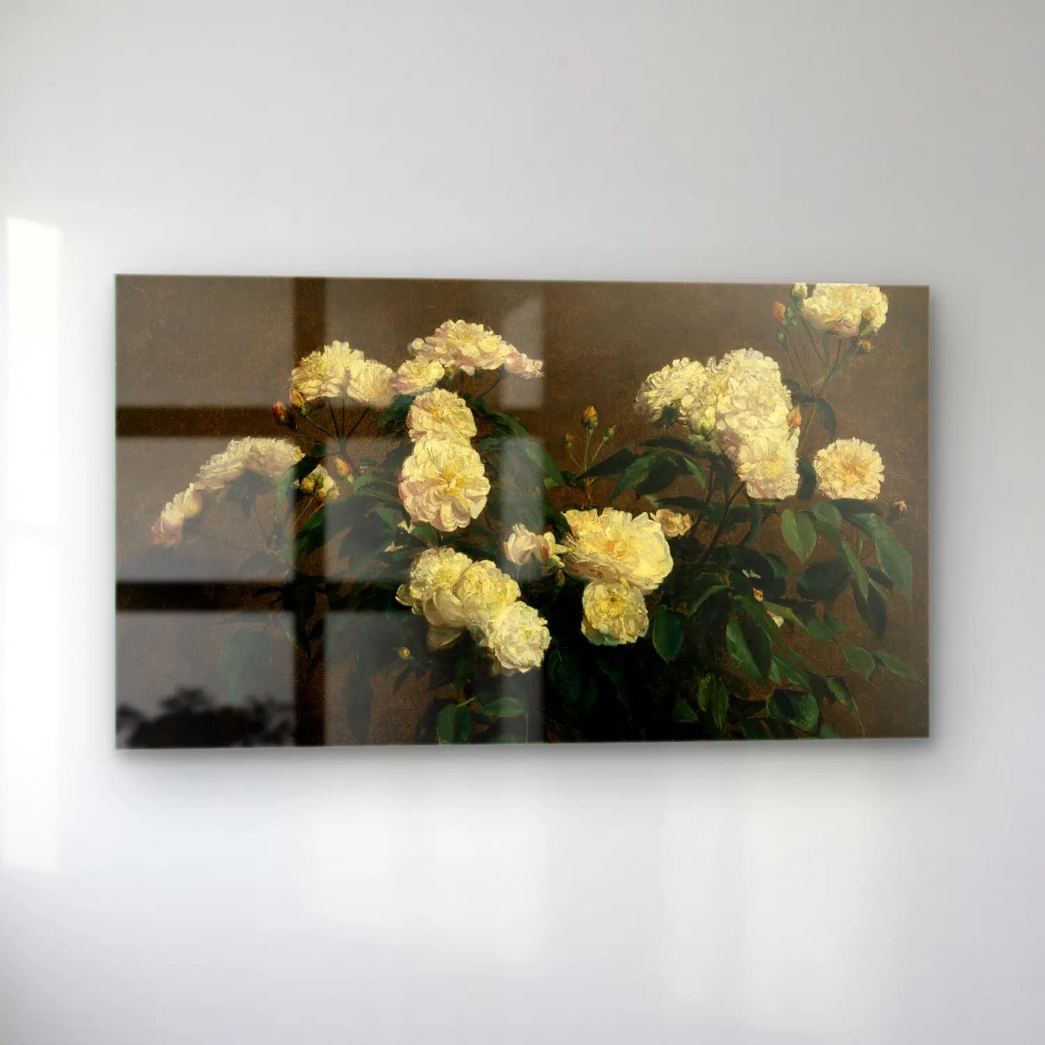 Henri Fantin-Latour – Still Life of White Roses cam tablo — sol açıdan görünüm
