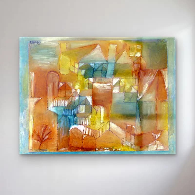 Paul Klee – Fasçsade brown-green No. 3 cam tablo — Paul Klee – Fasçsade brown-green No. 3 — modern soyut köy sokağı