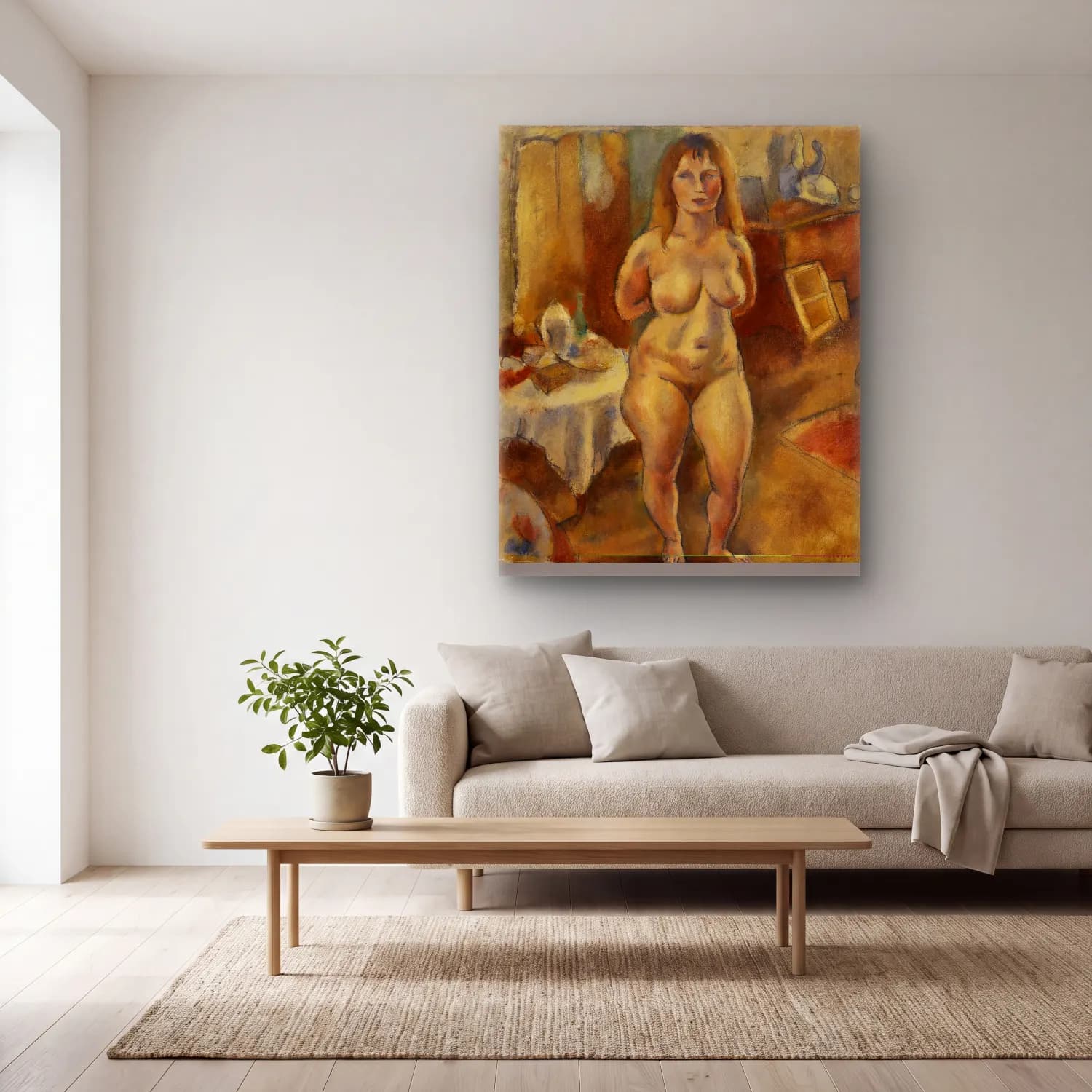 Jules Pascin – Standing Nude in the Studio (Nu debout Ã l atelier) cam tablo — açık renk salonda