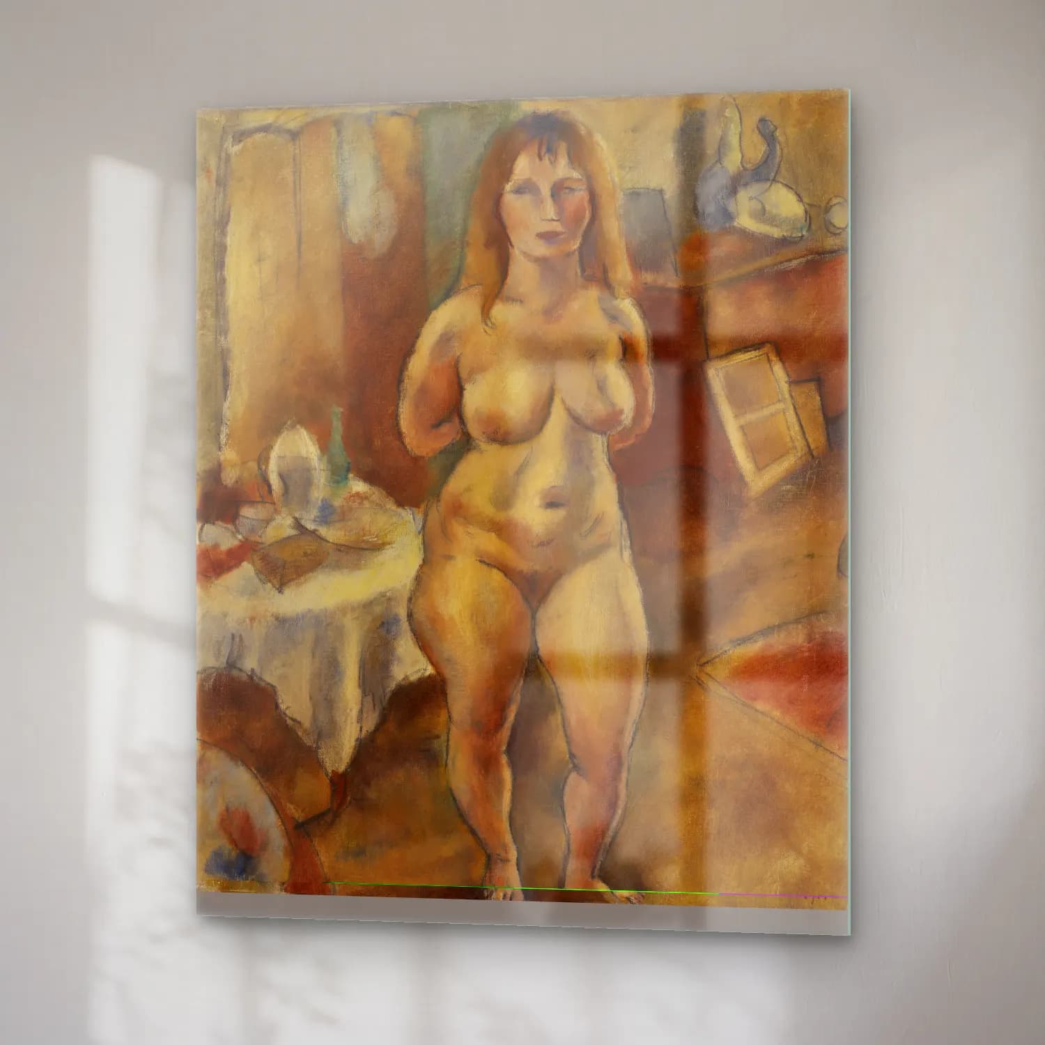 Jules Pascin – Standing Nude in the Studio (Nu debout Ã l atelier) cam tablo — sağ açıdan görünüm