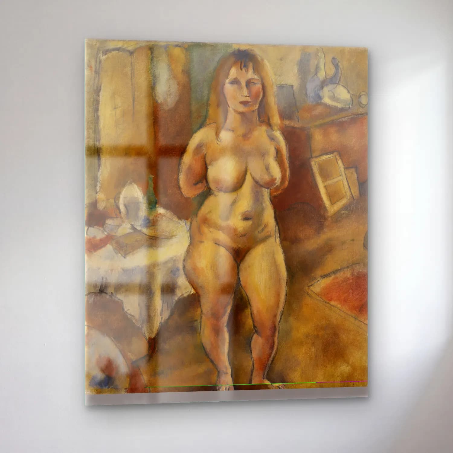 Jules Pascin – Standing Nude in the Studio (Nu debout Ã l atelier) cam tablo — sol açıdan görünüm