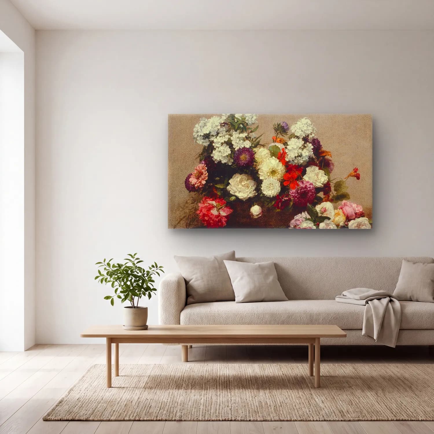 Henri Fantin-Latour – Still Life with Flowers cam tablo — açık renk salonda