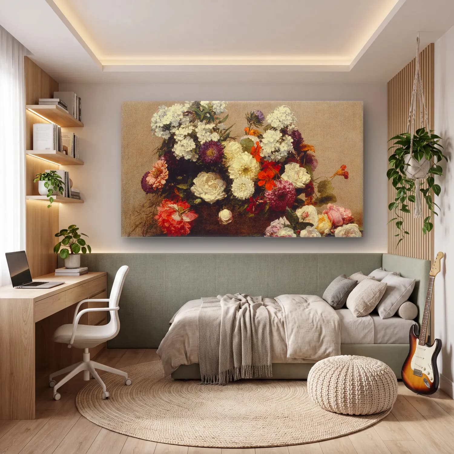 Henri Fantin-Latour – Still Life with Flowers cam tablo — genç odasında