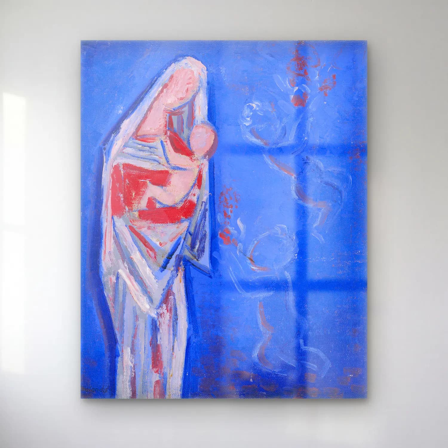 Mikuláš Galanda – Standing madonna with an angel cam tablo — Mikuláš Galanda – Standing madonna with an angel — empresyonist anne ve çocuk