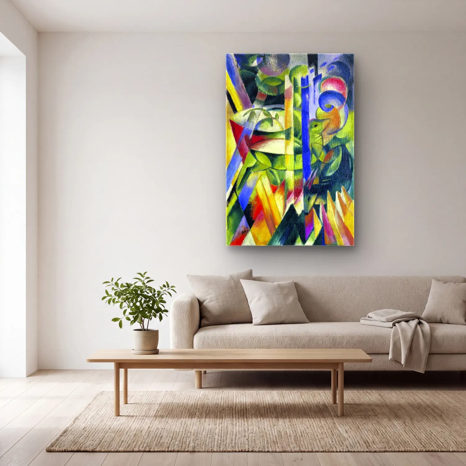 Franz Marc – The Little Mountain Goats painting in high resolution cam tablo — açık renk salonda