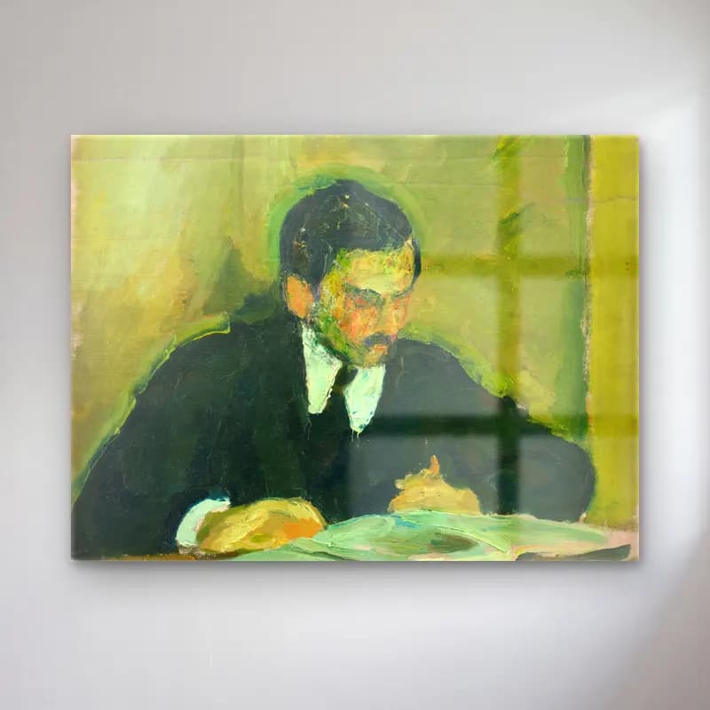 Harald Giersing – The painter Ernst Goldschmidt reading cam tablo — Harald Giersing – The painter Ernst Goldschmidt reading — empresyonist erkek portresi