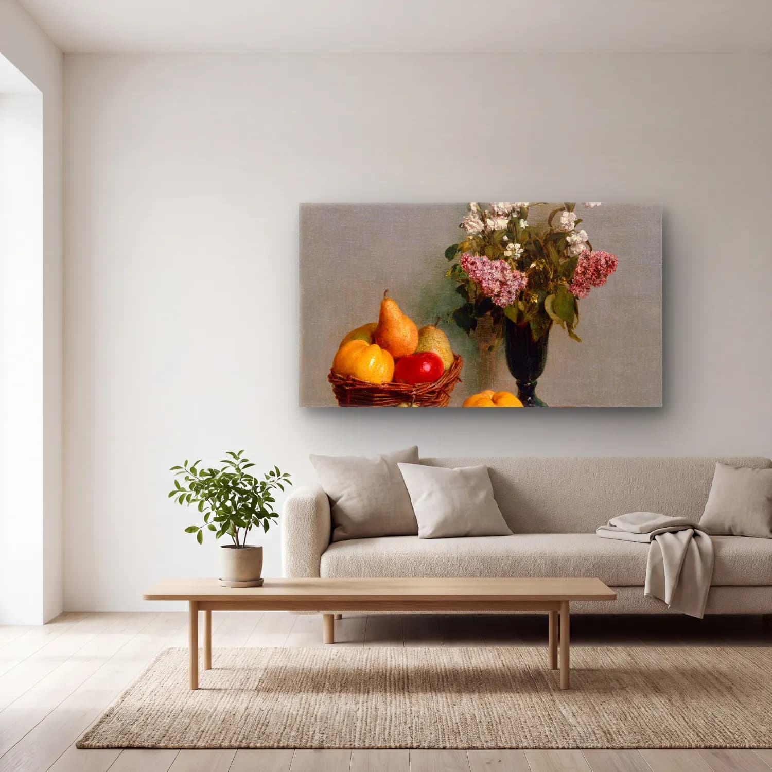Henri Fantin-Latour – Still Life with Flowers and Fruit cam tablo — açık renk salonda