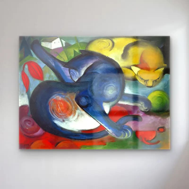 Franz Marc – Two cats, blue and yellow painting in high resolution cam tablo — Franz Marc – Two cats, blue and yellow painting in high resolution — modern soyut kedi