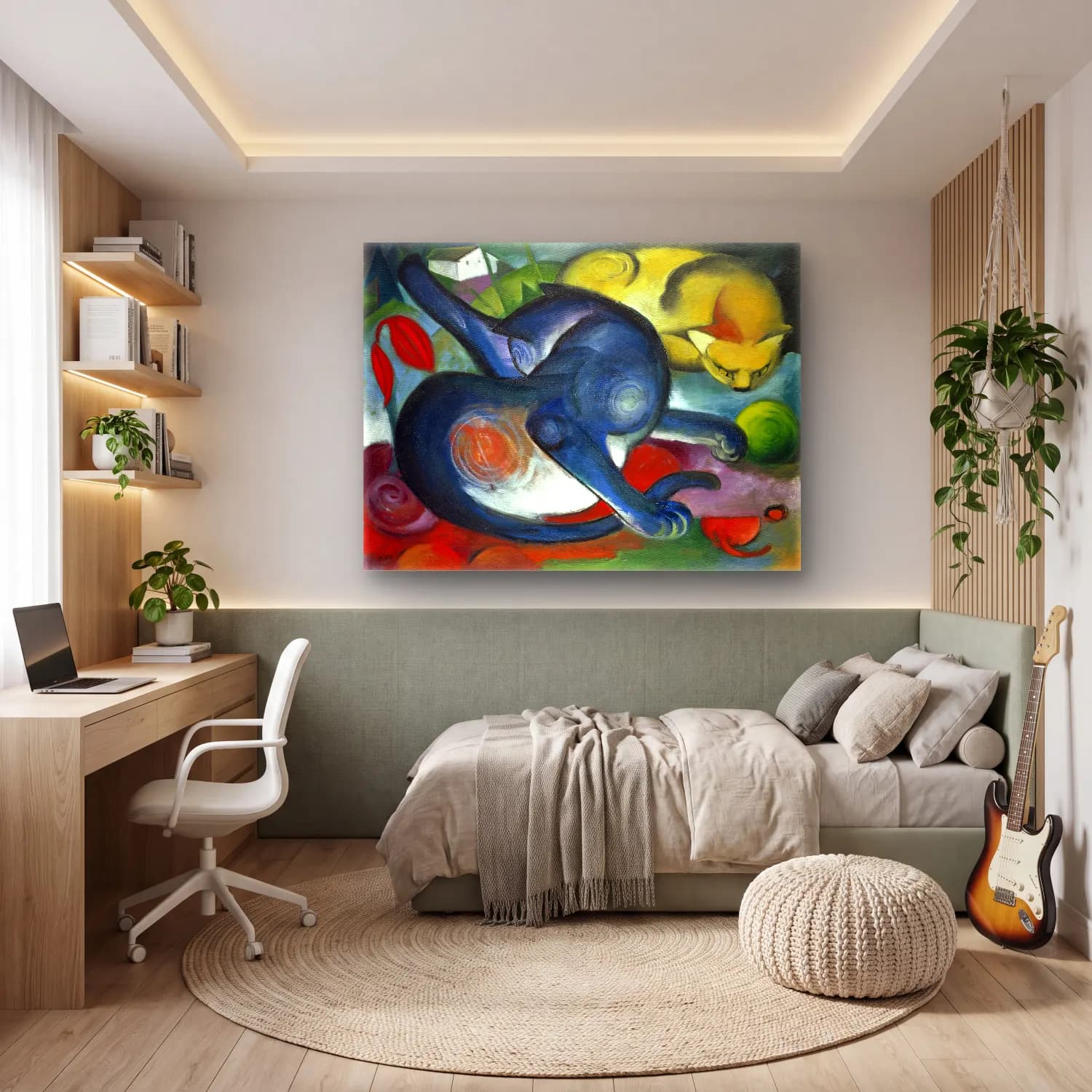 Franz Marc – Two cats, blue and yellow painting in high resolution cam tablo — genç odasında