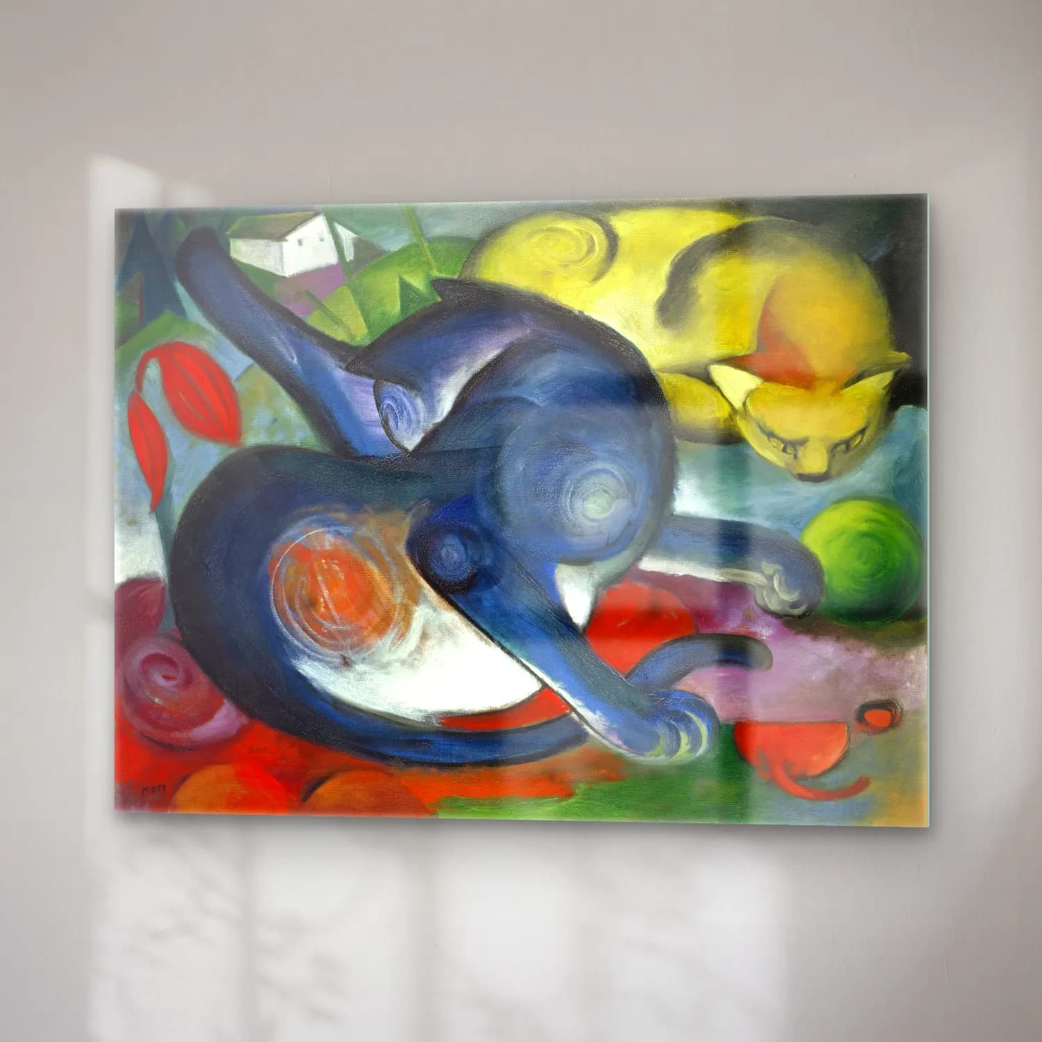 Franz Marc – Two cats, blue and yellow painting in high resolution cam tablo — sağ açıdan görünüm