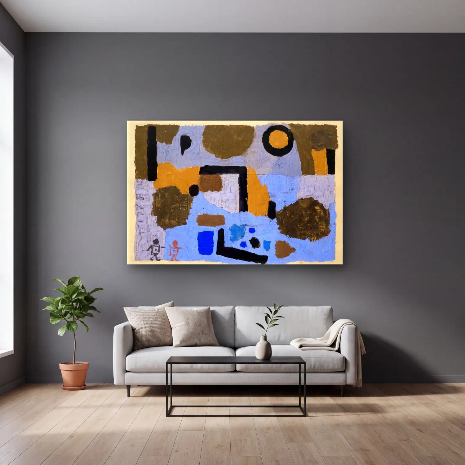 Paul Klee – With the two lost ones painting in high resolution cam tablo — gri duvarlı salonda