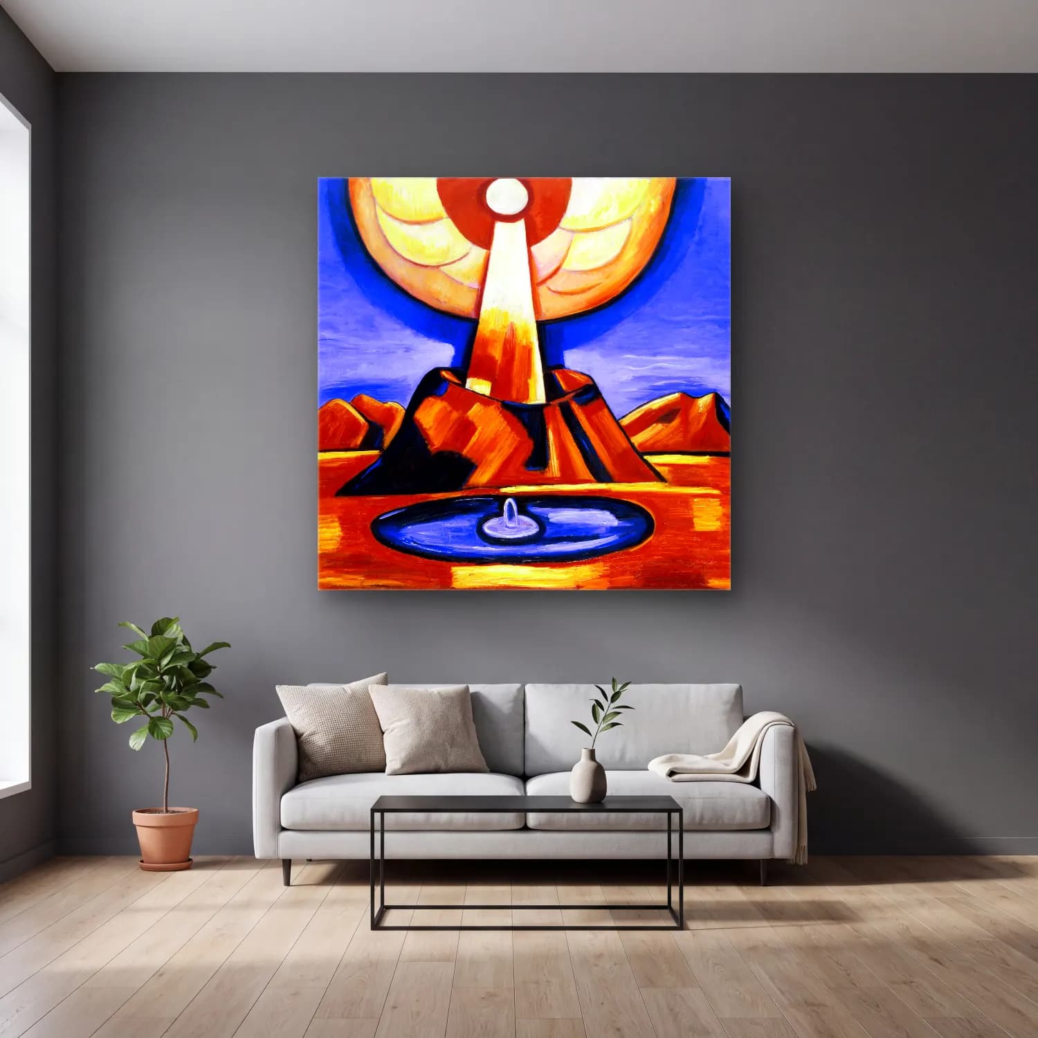 Marsden Hartley – Yliaster Paracelsus cam tablo — gri duvarlı salonda