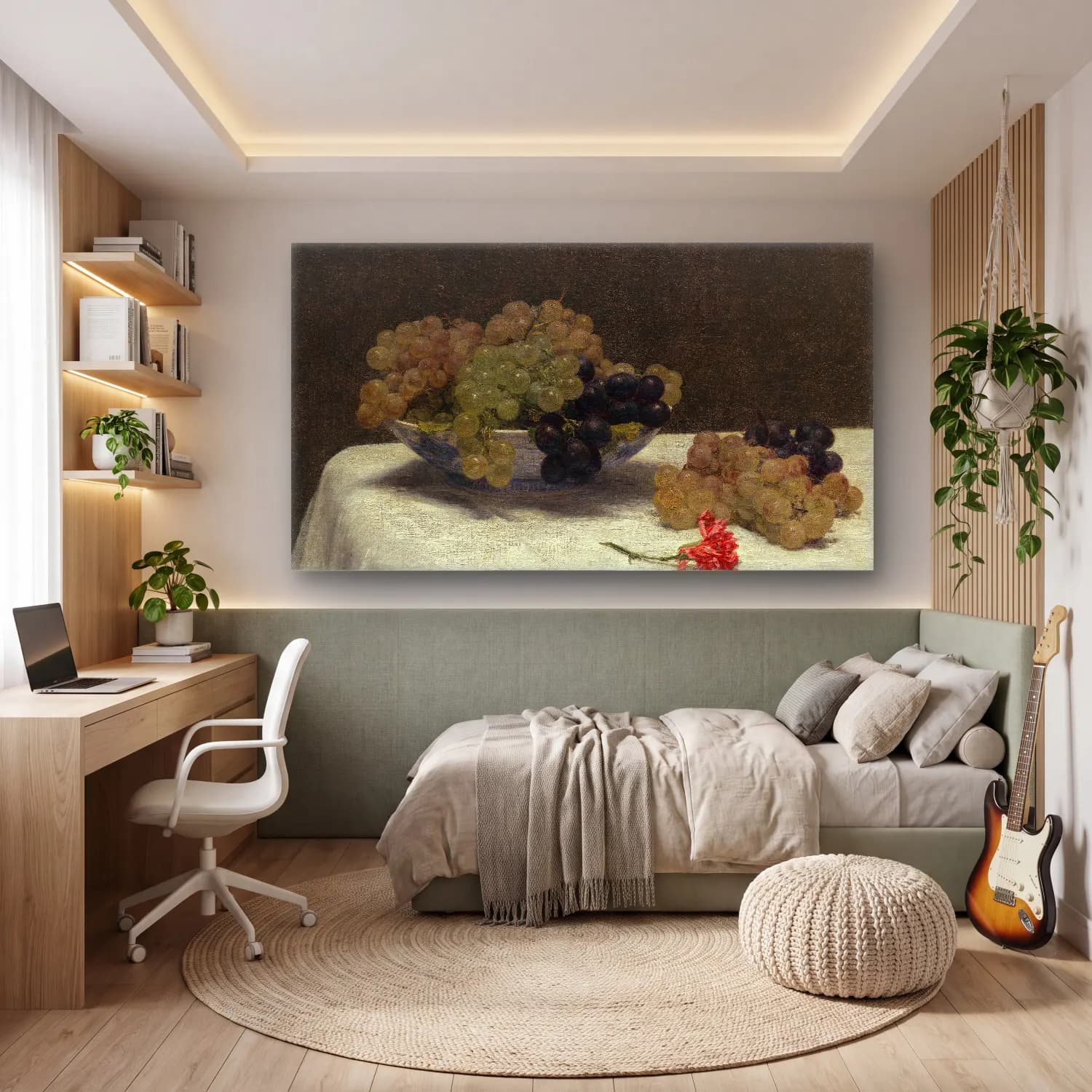 Henri Fantin-Latour – Still Life with Grapes and a Carnation cam tablo — genç odasında