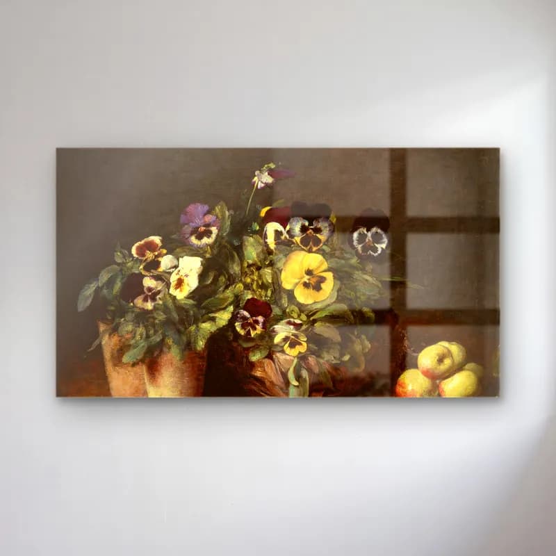 Henri Fantin-Latour – Still Life with Pansies cam tablo — Henri Fantin-Latour – Still Life with Pansies — empresyonist vazoda çiçek buketi