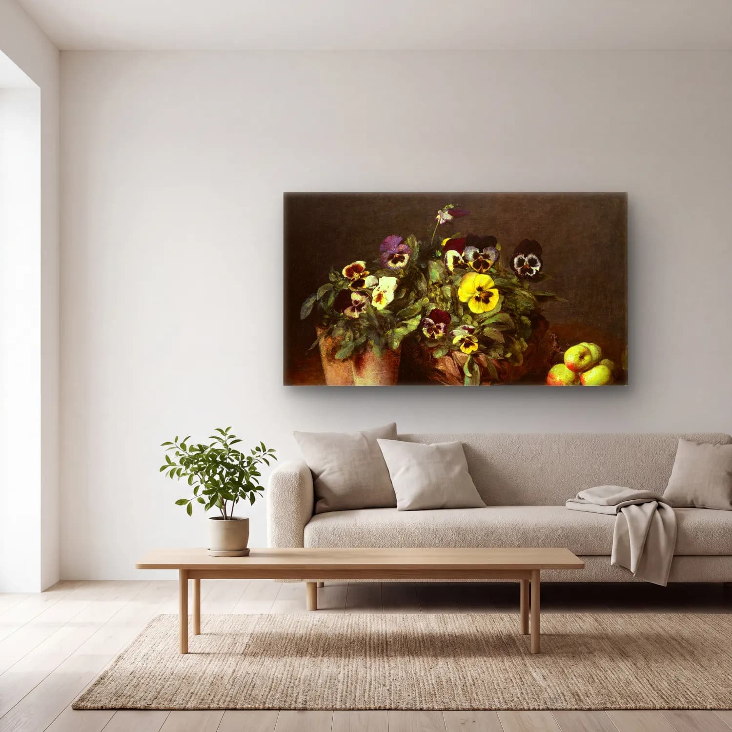 Henri Fantin-Latour – Still Life with Pansies cam tablo — açık renk salonda