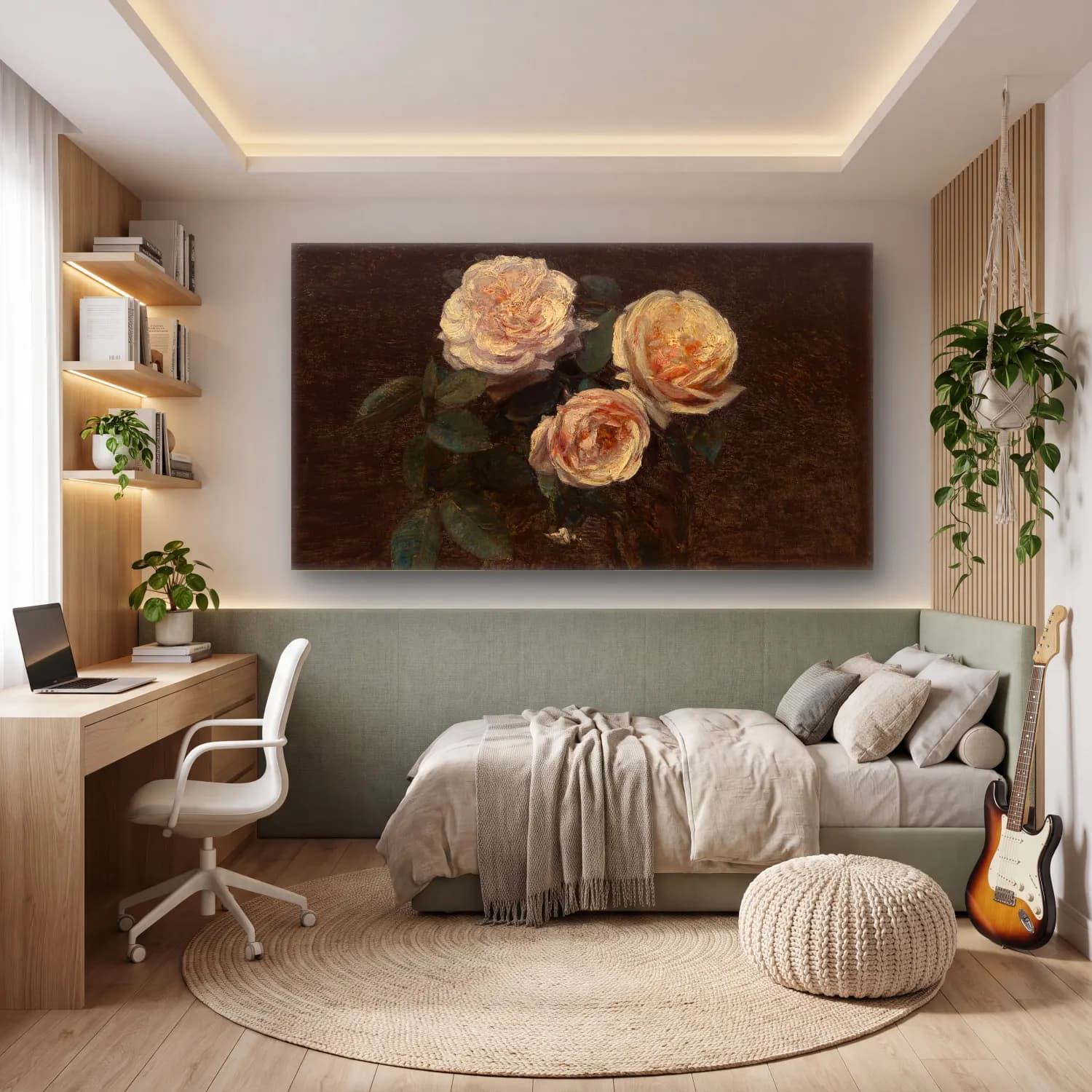 Henri Fantin-Latour – Still Life with Roses cam tablo — genç odasında
