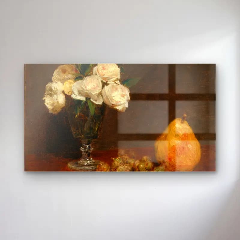 Henri Fantin-Latour – Still Life with Roses and Fruit cam tablo — Henri Fantin-Latour – Still Life with Roses and Fruit — empresyonist güller