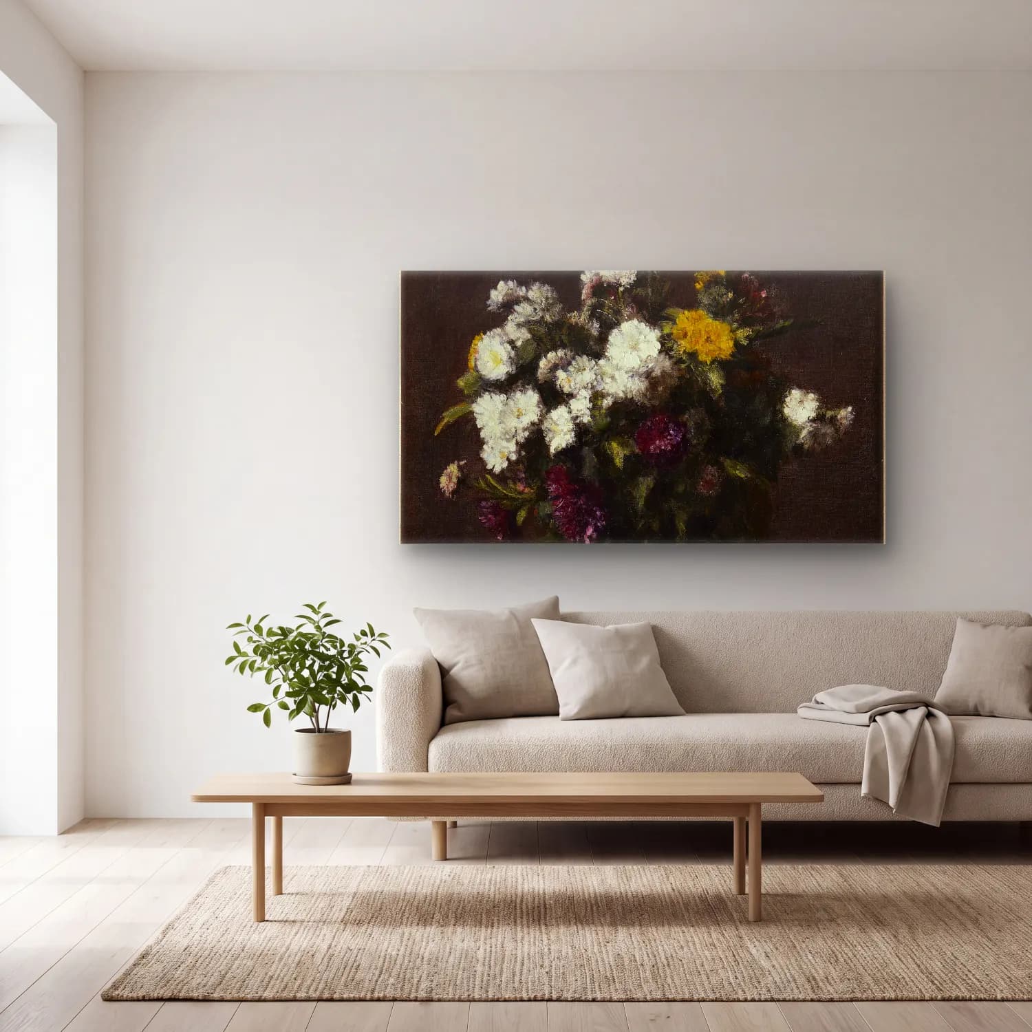 Henri Fantin-Latour – Vase of Flowers cam tablo — açık renk salonda