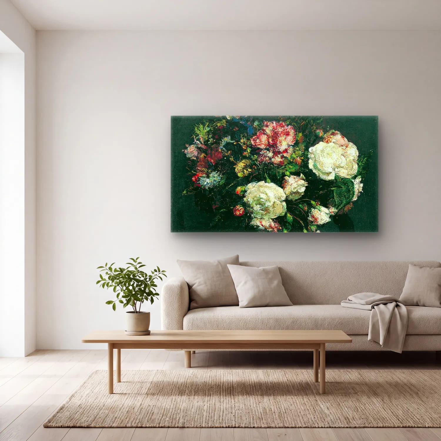 Henri Fantin-Latour – Vase of Flowers – Pastel Tonlar cam tablo — açık renk salonda