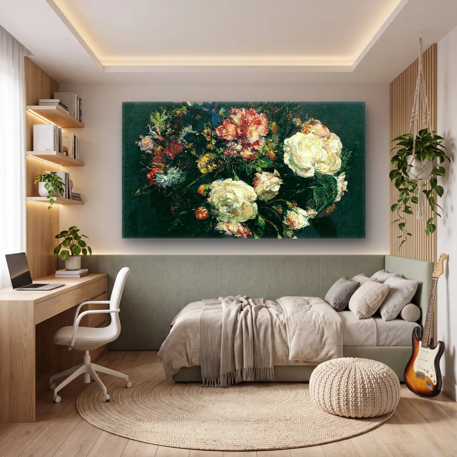 Henri Fantin-Latour – Vase of Flowers – Pastel Tonlar cam tablo — genç odasında