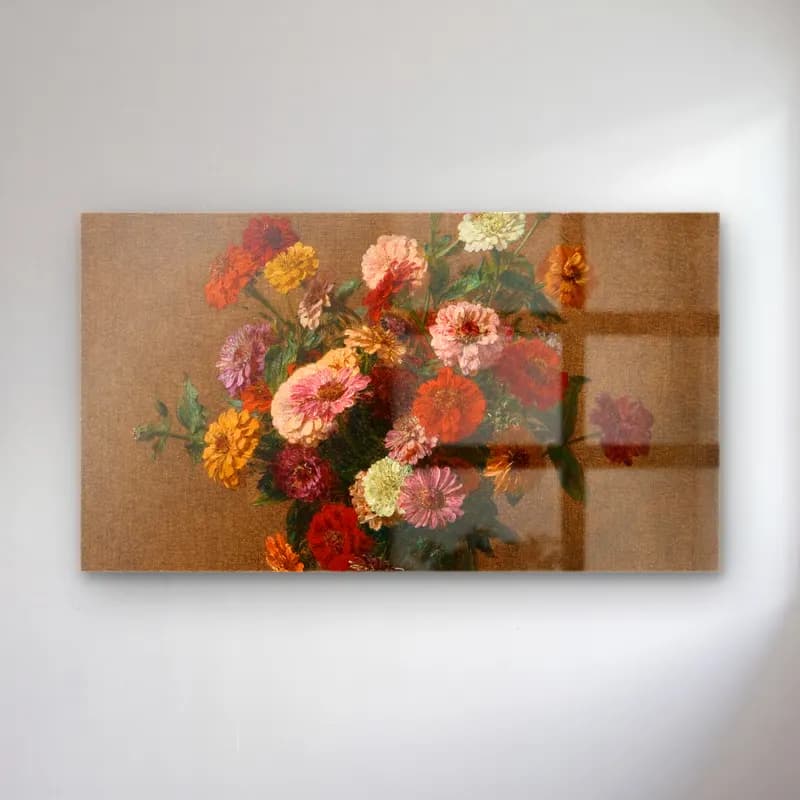 Henri Fantin-Latour – Zinnias (circa 1897) cam tablo — Henri Fantin-Latour – Zinnias (circa 1897) — empresyonist vazoda çiçek buketi