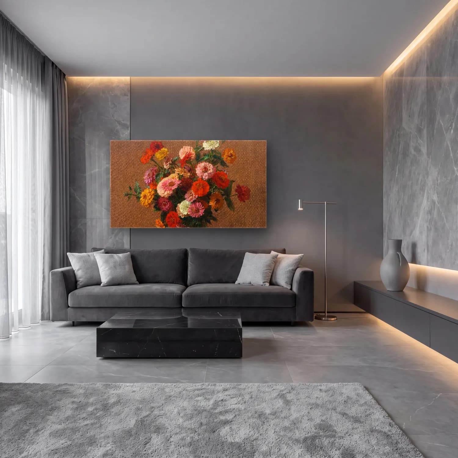 Henri Fantin-Latour – Zinnias (circa 1897) cam tablo — lüks salon duvarında